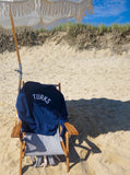 OKAICOS Navy Chenille Embroidered Crewneck Cotton Sweatshirt Embroidered Turks And Caicos Beach Chair