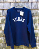 OKAICOS Navy Chenille Embroidered Crewneck Cotton Sweatshirt Embroidered Turks And Caicos Hanging