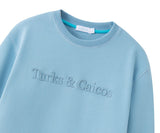 OKAICOS Blue Embroidered Crewneck Cotton Sweatshirt Embroidered Turks And Caicos Close Up