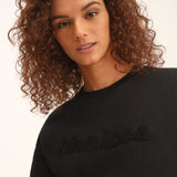 OKAICOS Black Chenille Embroidered Crop Top Cotton Sweatshirt Embroidered Turks And Caicos Close Up