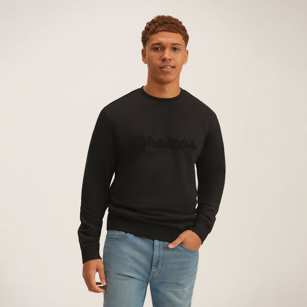 OKAICOS Black Chenille Embroidered Crewneck Cotton Sweatshirt Embroidered Turks And Caicos Front