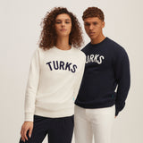 OKAICOS Navy Chenille Embroidered Crewneck Cotton Sweatshirt Embroidered Turks And Caicos Doubles
