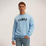 Baby Blue Chenille Embroidered Crewneck Cotton Sweatshirt Embroidered Turks And Caicos Front