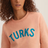 Coral Chenille Embroidered Crewneck Cotton Sweatshirt Embroidered Turks And Caicos Close Up