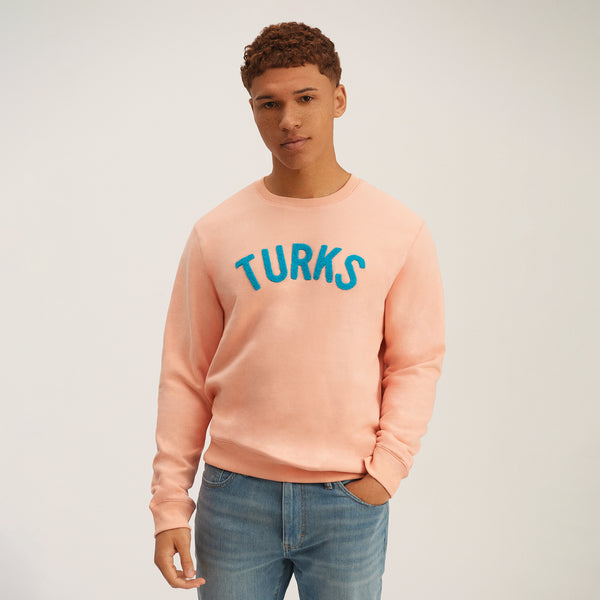 Coral Chenille Embroidered Crewneck Cotton Sweatshirt Embroidered Turks And Caicos Front