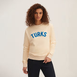 Tan Chenille Embroidered Crewneck Cotton Sweatshirt Turks Embroidered Front