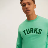 Green Chenille Embroidered Crew Neck Cotton Sweatshirt Embroidered Turks And Caicos Close Up