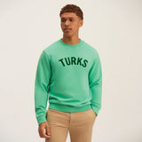 Green Chenille Embroidered Crew Neck Cotton Sweatshirt Embroidered Turks And Caicos Front