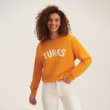 OKAICOS Orange Chenille Embroidered Crewneck Cotton Sweatshirt Embroidered Turks And Caicos Front