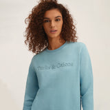 OKAICOS Blue Embroidered Crewneck Cotton Sweatshirt Embroidered Turks And Caicos Close Up