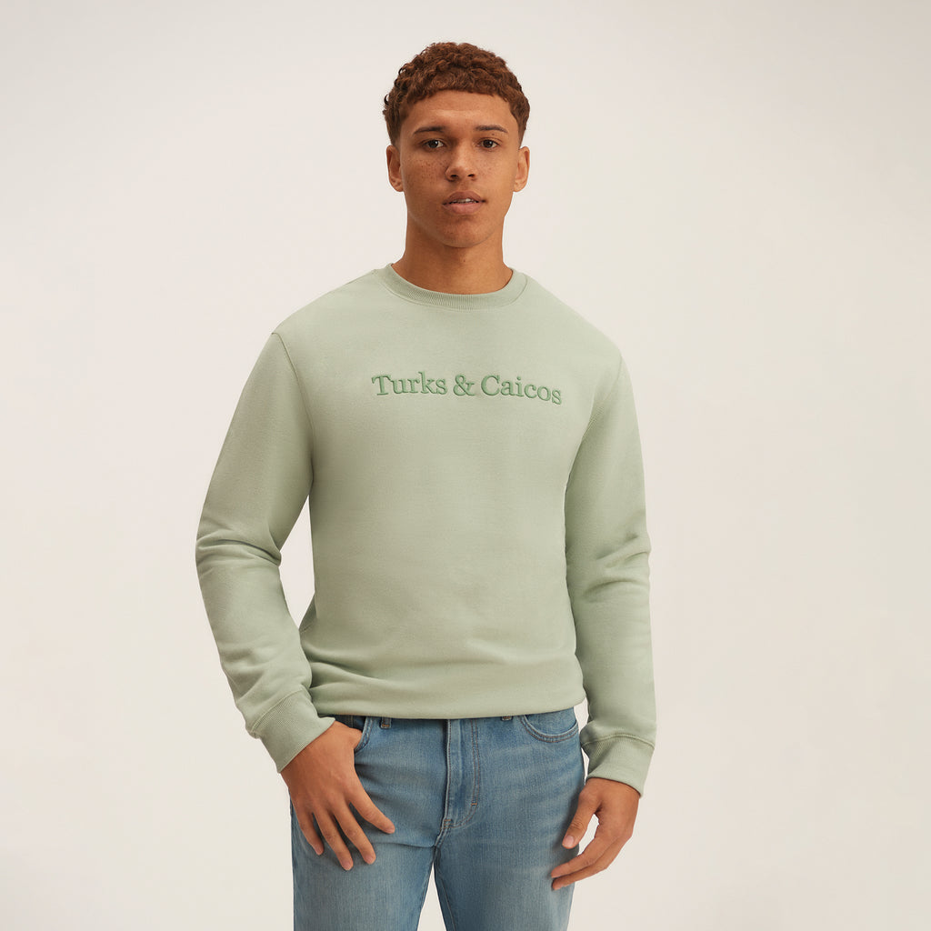 Green Embroidered Crewneck Cotton Sweatshirt Embroidered Turks And Caicos Front