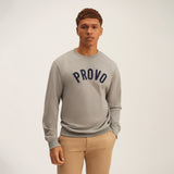 OKAICOS Grey Chenille Embroidered Crewneck Cotton Sweatshirt Embroidered Provo Turks And Caicos Front