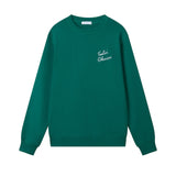 OKAICOS Green Chain Stitch Embroidered Crewneck Cotton Sweatshirt Embroidered Feelin OKAICOS Flat Lay