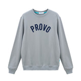 OKAICOS Grey Chenille Embroidered Crewneck Cotton Sweatshirt Embroidered Provo Turks And Caicos Flat Lay