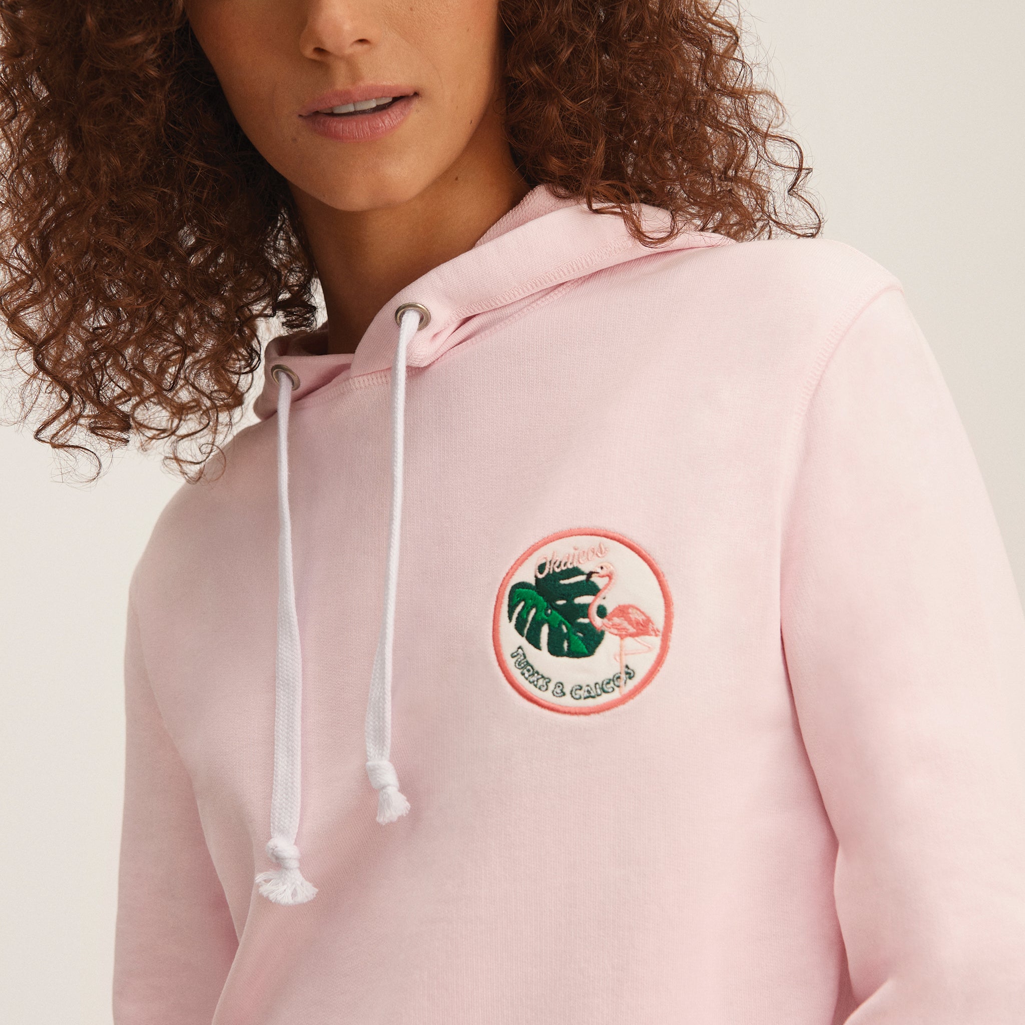 OKAICOS Hoodie Flamingo Patch Turks and Caicos Pink Close Up