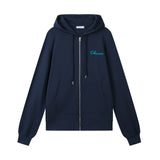 OKAICOS Navy Embroidered Zip Up Hoodie Sweatshirt Embroidered Turks And Caicos