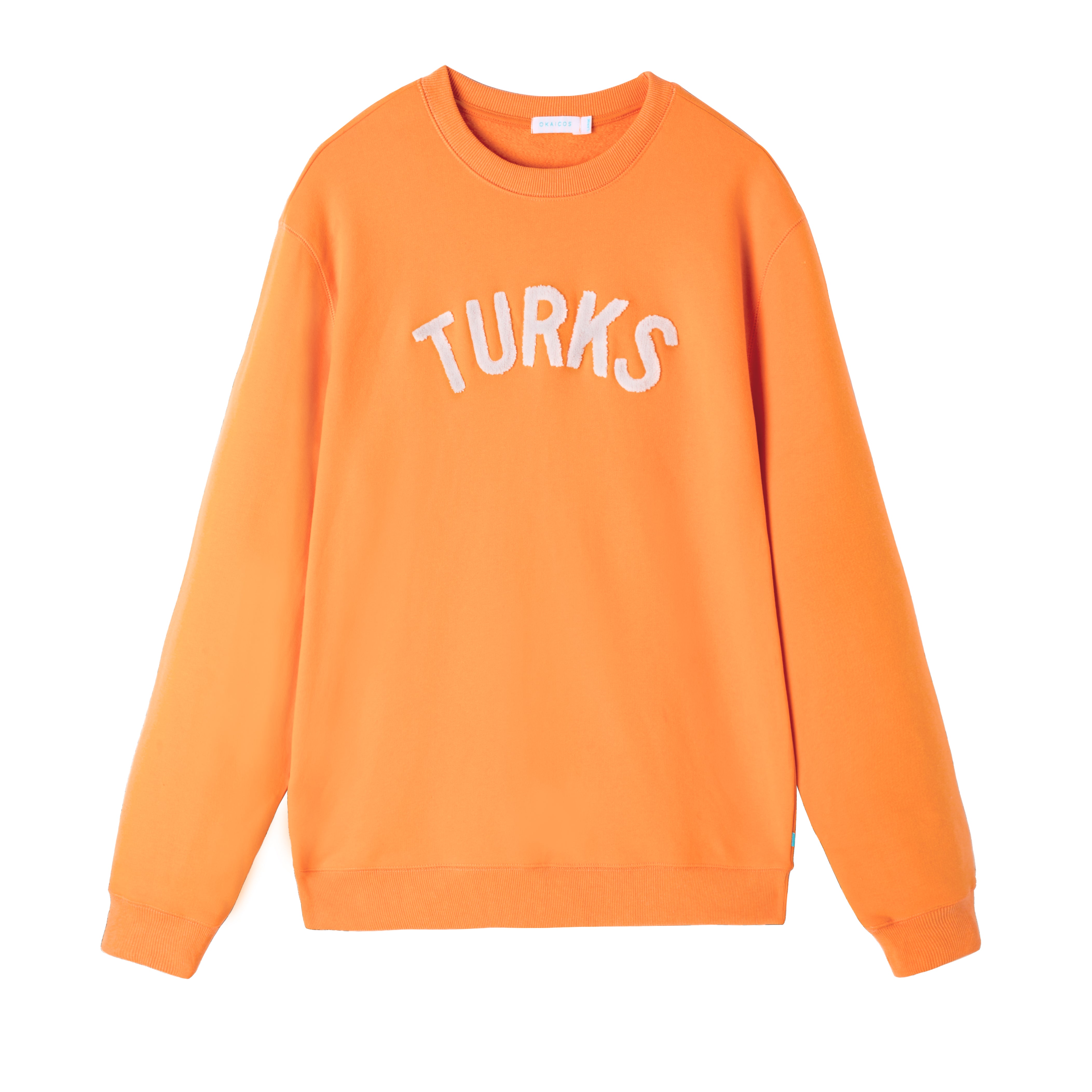 OKAICOS Orange Chenille Embroidered Crewneck Cotton Sweatshirt Embroidered Turks And Caicos