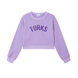 OKAICOS Purple Chenille Embroidered Crop Top Cotton Sweatshirt Embroidered Turks And Caicos Flat Lay