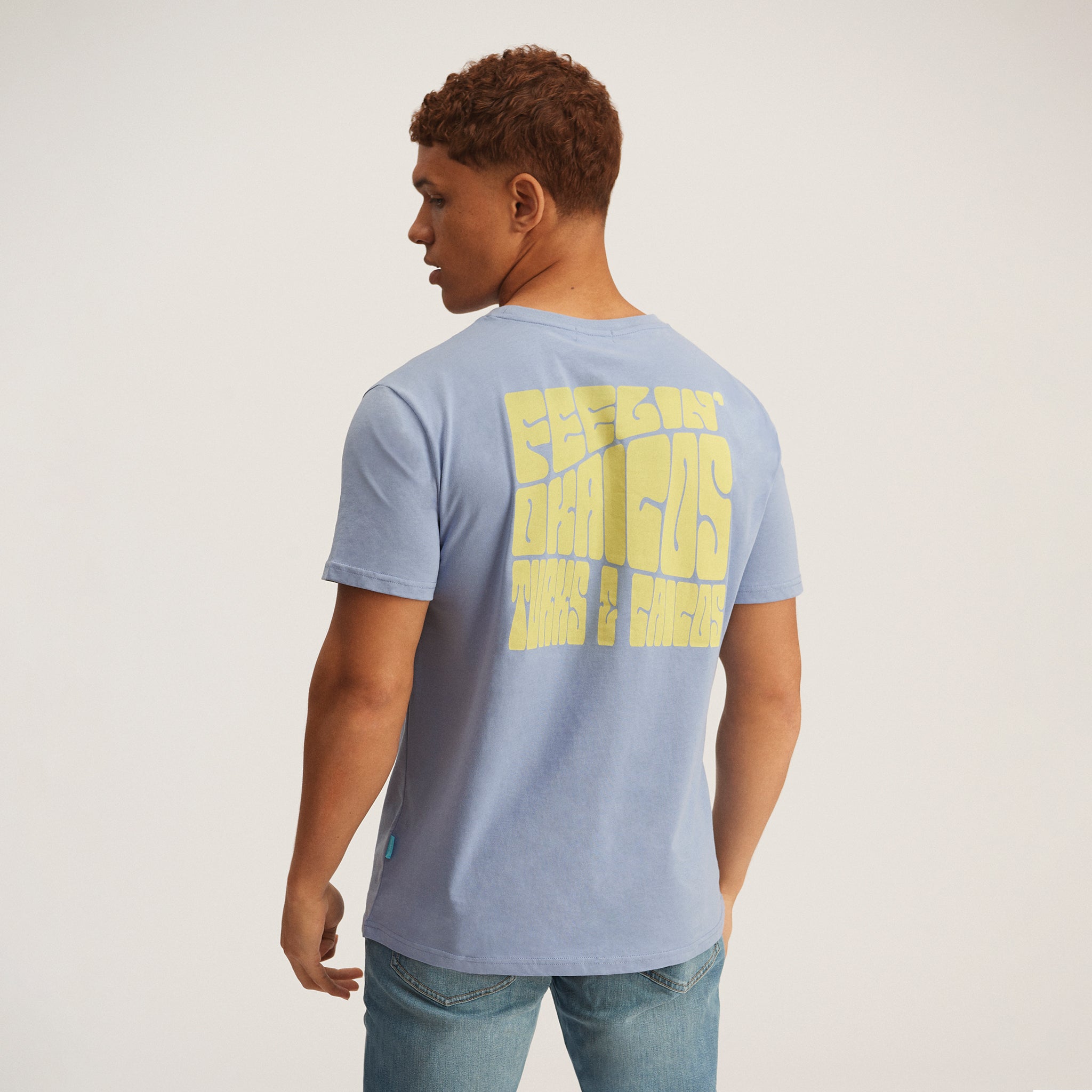 OKAICOS Periwinkle Grey Washed Lightweight Breathable T-Shirt Yellow Turks and Caicos Feelin OKAICOS Back