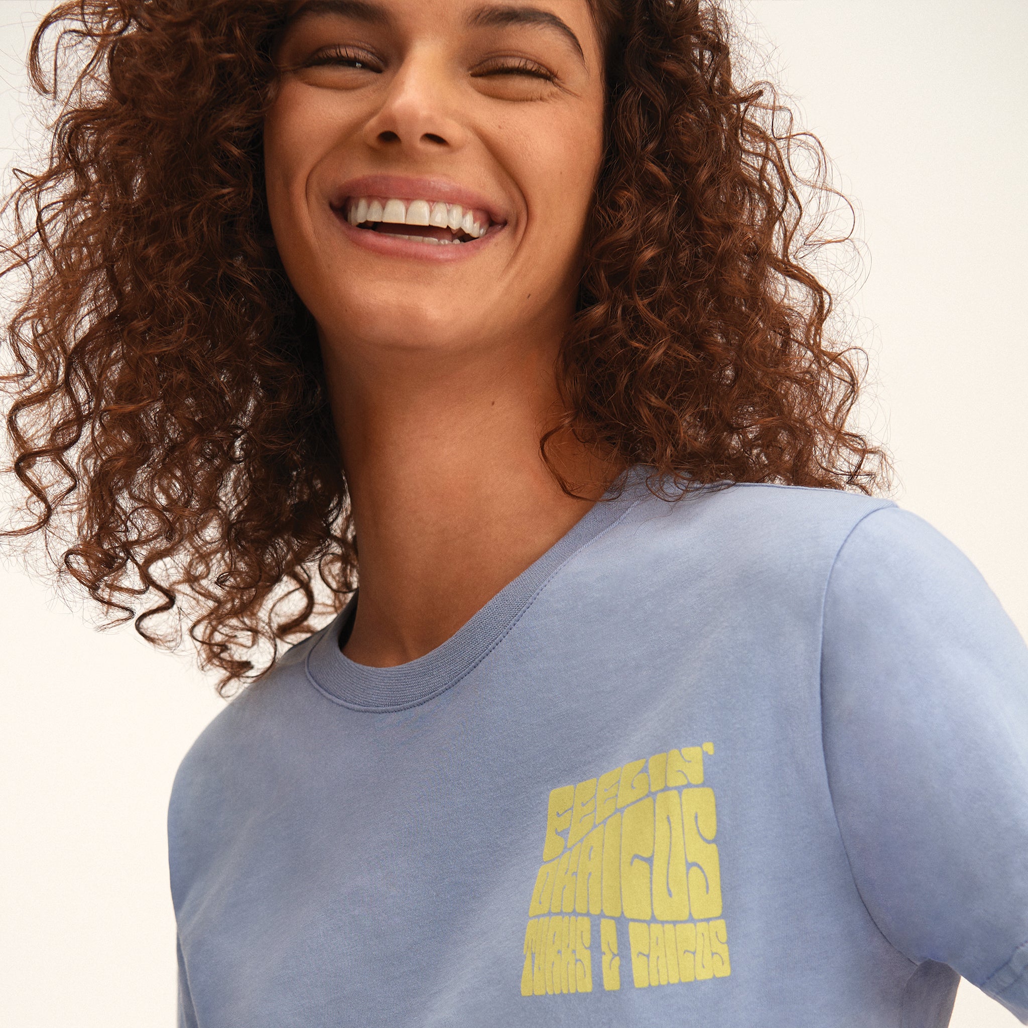 OKAICOS Periwinkle Grey Washed Lightweight Breathable T-Shirt Yellow Turks and Caicos Feelin OKAICOS Close Up