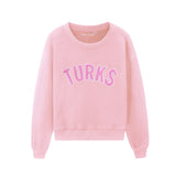 Pink Chenille Embroidered Crewneck Cotton Sweatshirt Embroidered Turks And Caicos Crop Top Flatlay