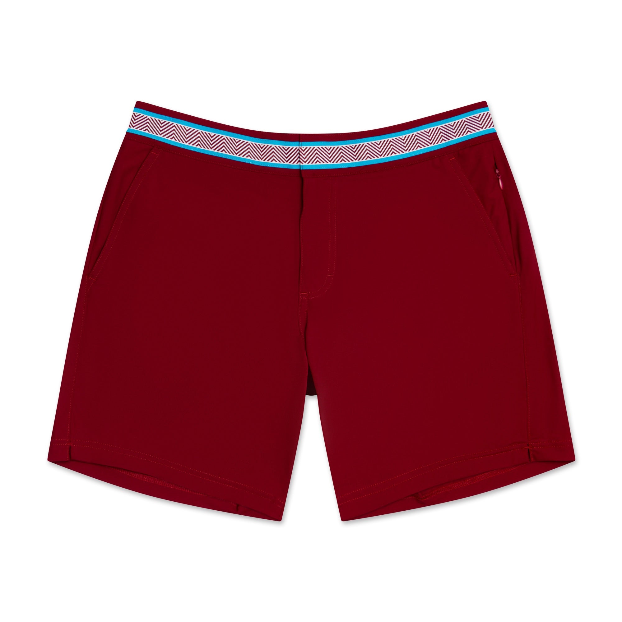 OKAICOS St Barth Red  Athletic Mens Swim Trunk Swim Short Flat Lay