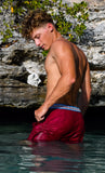 OKAICOS St Barth Red  Athletic Mens Swim Trunk Swim Short Model