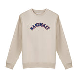 Tan Chenille Embroidered Crew Neck Cotton Sweatshirt Embroidered Nantucket