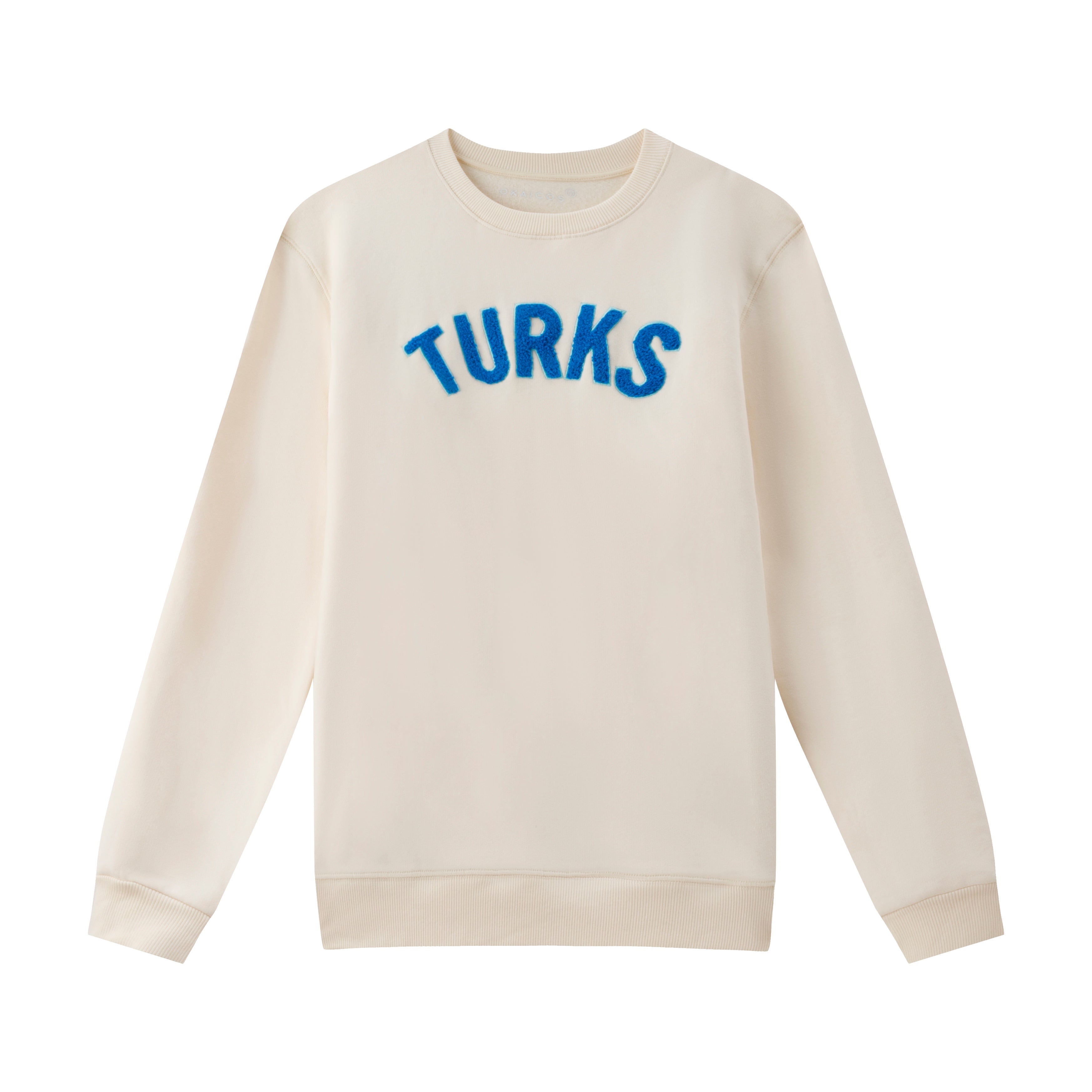 Tan Chenille Embroidered Crewneck Cotton Sweatshirt Embroidered Turks And Caicos