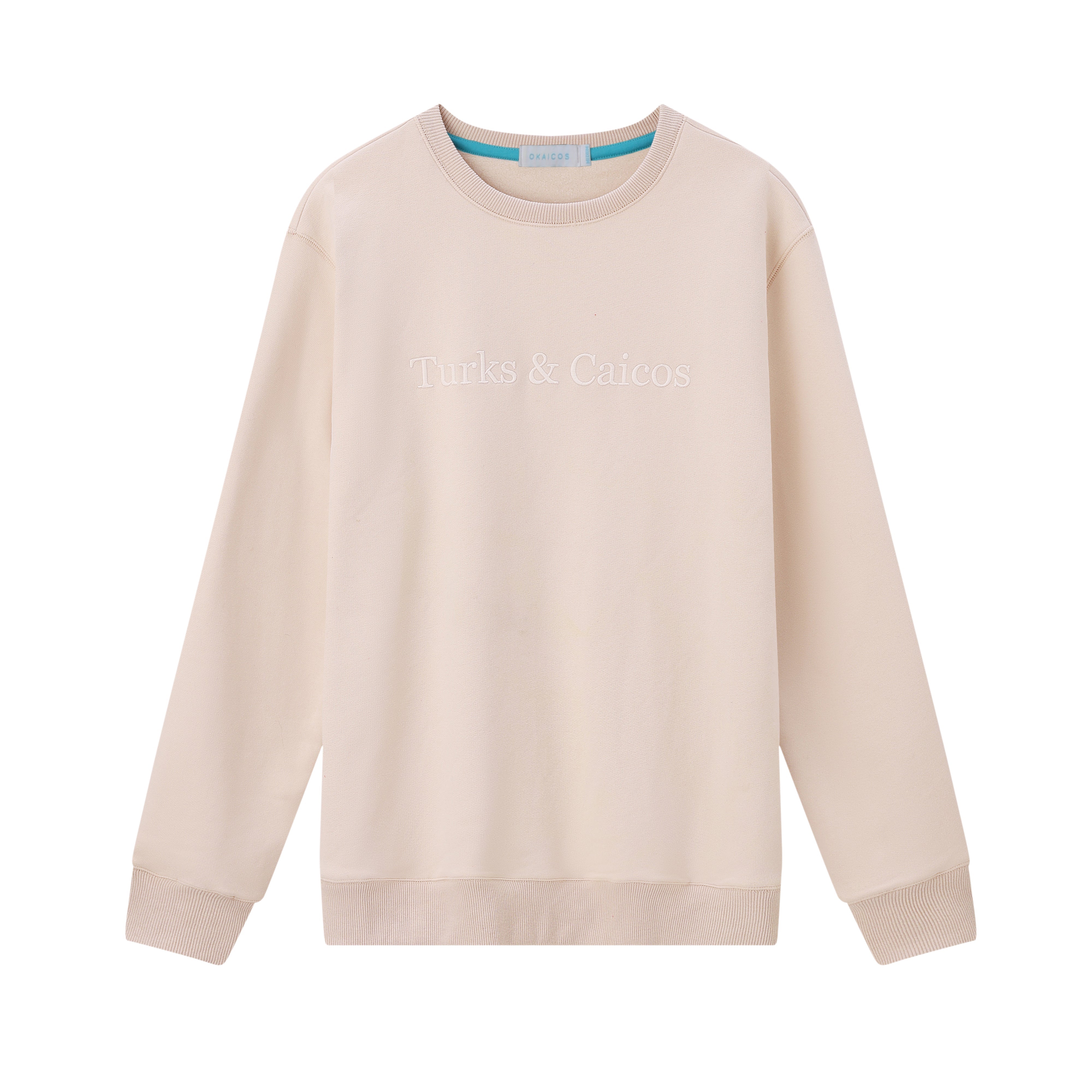 Tan Embroidered Crewneck Cotton Sweatshirt Embroidered Turks And Caicos