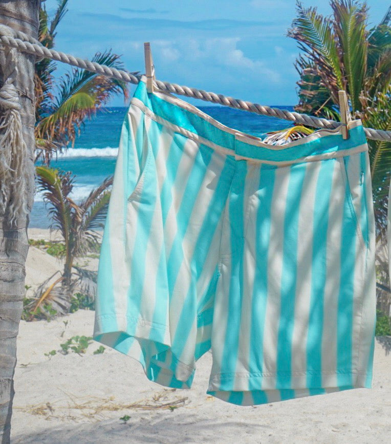 Retro Electric Blue Stripe Swim Shorts