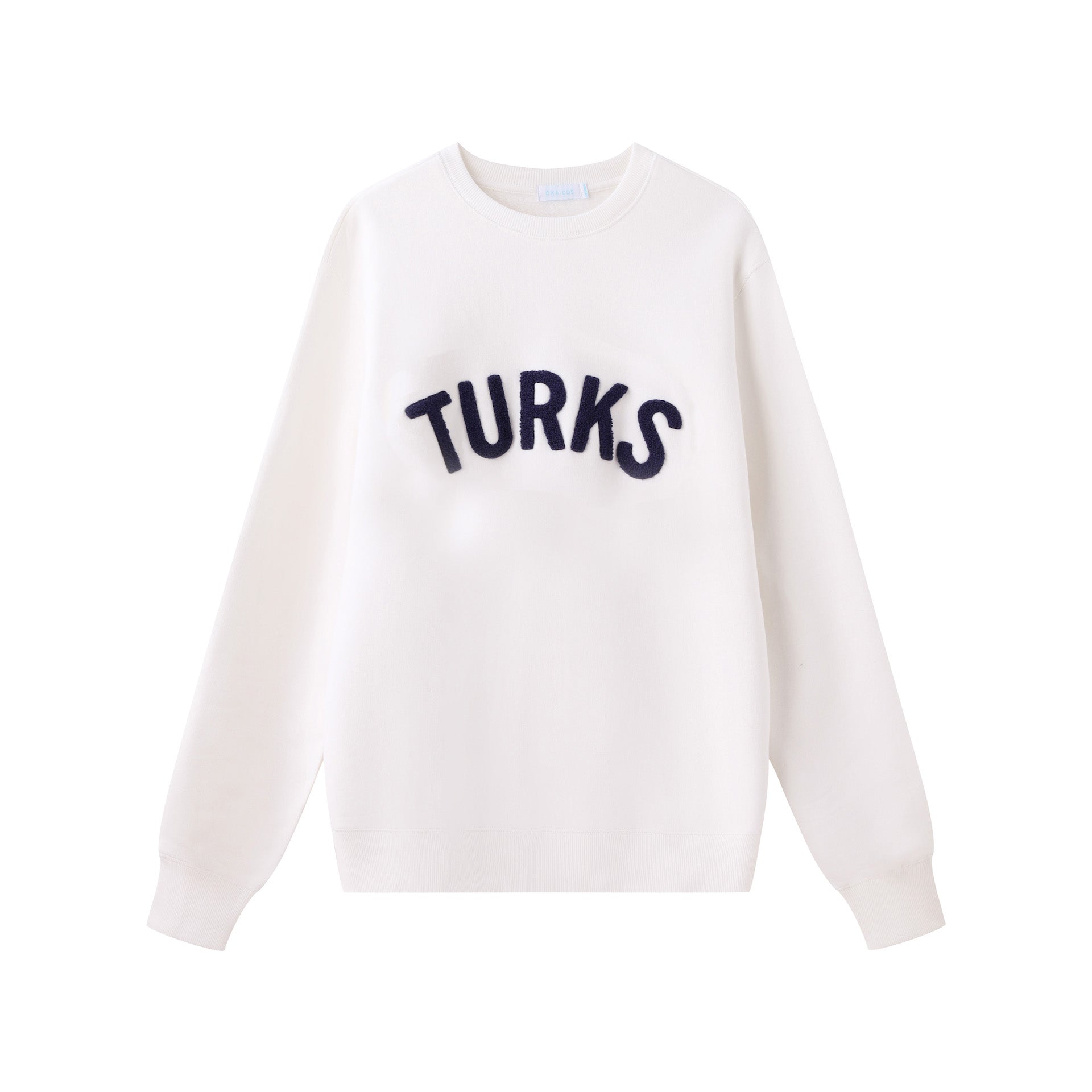 White Chenille Embroidered Crewneck Cotton Sweatshirt Embroidered Turks And Caicos