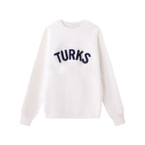 White Chenille Embroidered Crewneck Cotton Sweatshirt Embroidered Turks And Caicos